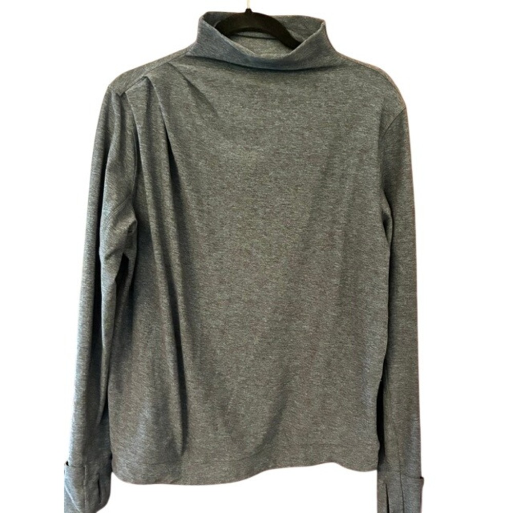 Lululemon Black/Green Pleated Drape Shoulder Turtleneck Thumbhole Excellent‎